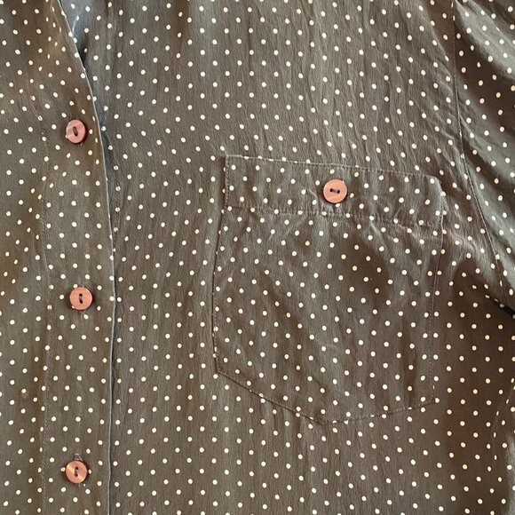 Vintage silk shirt 8 brown polka dot luxury - Picture 4 of 9